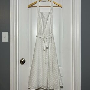 Breakin' Loose Vintage 90s White Polka Dot Halter Neck Belted A-Line Dress